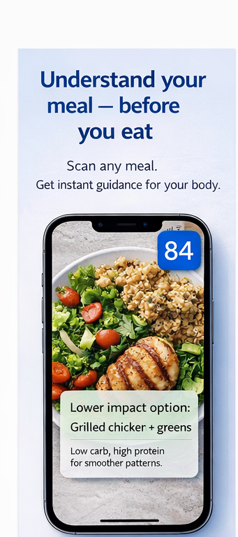 Understand your meal before you eat — scan any meal, get instant guidance with Clarity Score