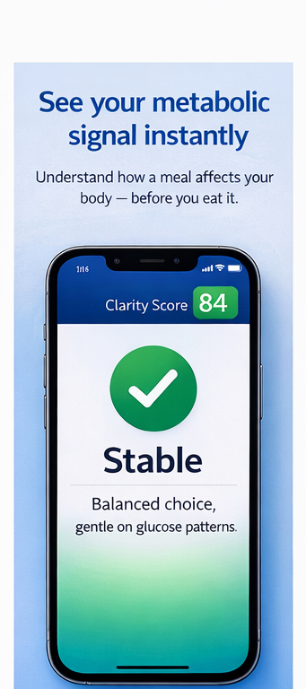 Clarity Score showing Stable — balanced choice, gentle on glucose patterns